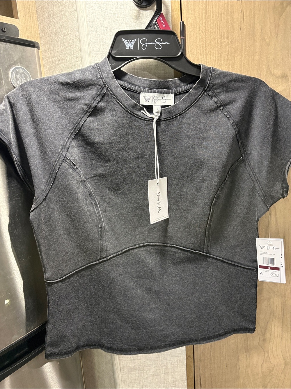 Jessica Simpson Washed Black Short Sleeve Top